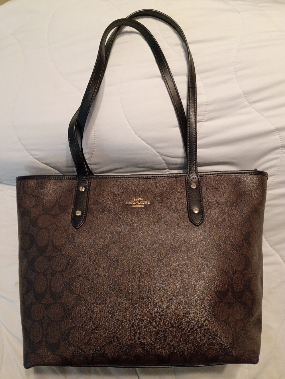 Authentic Coach City Zip Tote Signature Canvas Brown/Black F58292